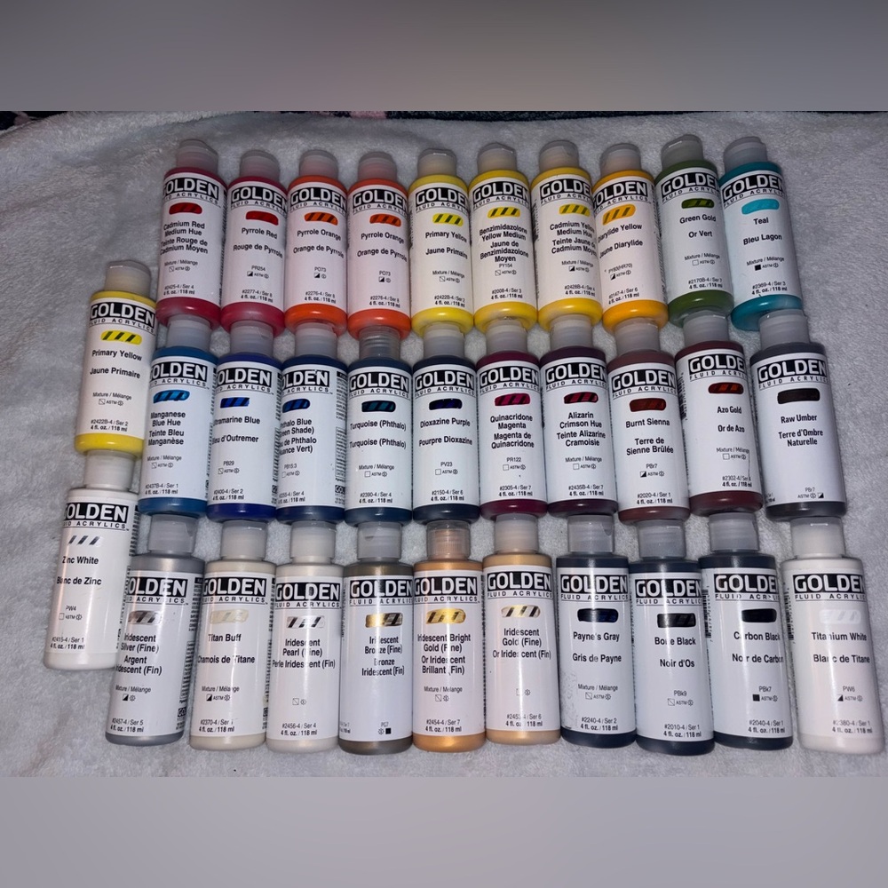 Liquitex 32 sealed Golden Fluid Acrylics 4oz Lot